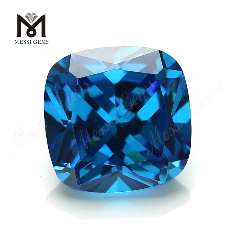 Loser CZ-Stein im Kissenschliff, 10 x 10 mm, blauer Topas, Zirkonia-Stein