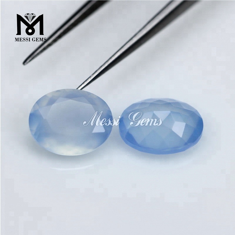 Großhandel Oval 8 x 10 mm blauer natürlicher Chalcedon-Stein
