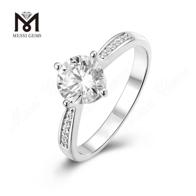 Messi Gems runder Verlobungsring aus 1 Karat Moissanit-Diamant aus 925er Sterlingsilber