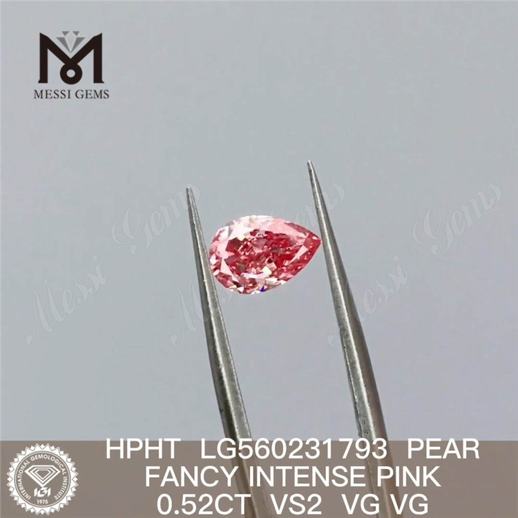 0,52 ct HPHT-Diamant PEAR FANCY INTENSE PINK VS2 VG VG im Labor gezüchteter Diamant LG560231793 