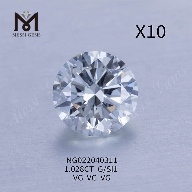 G 1,028 Karat SI1 Weißer, im Labor gezüchteter Diamantstein Rund EX CUT