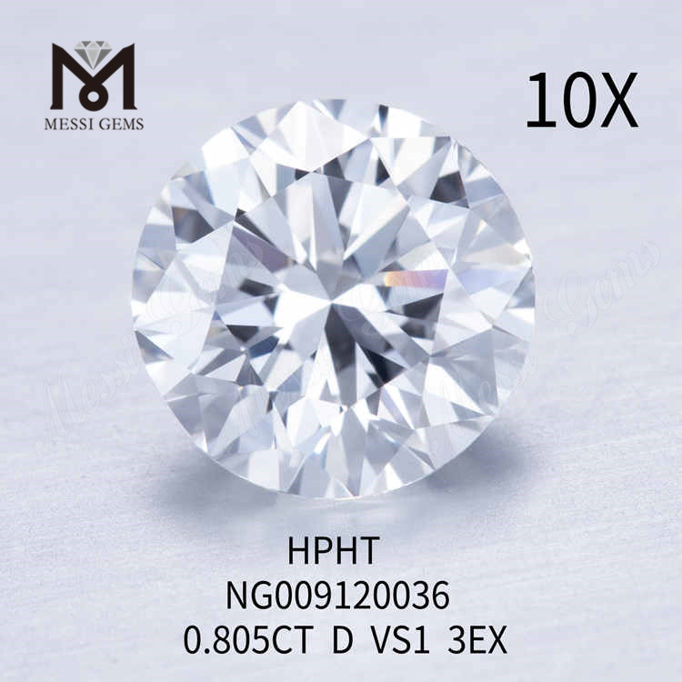 0,805 Karat D VS1 runder, loser, im Labor hergestellter Diamant 3EX