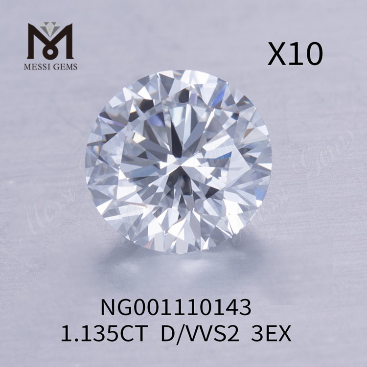 D 1,135 ct runde Labordiamanten VVS2 EX-Schliff