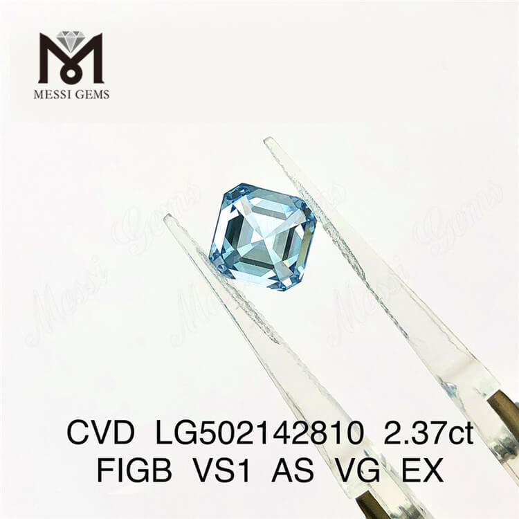 2,37 Karat blauer Asscher-Schliff VS Lab Diamonds 7,10 x 7,03 x 4,89 mm