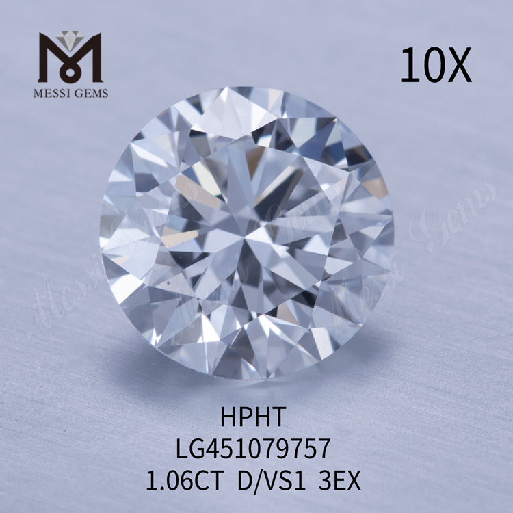1,06 ct HPHT D VS1 RD EX Labordiamanten mit Schliffqualität