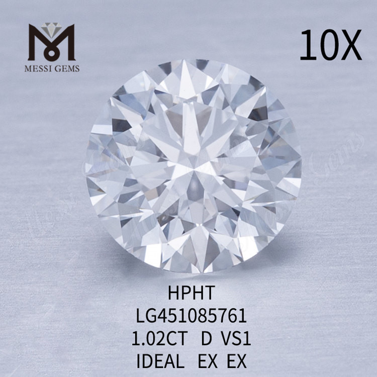 Im Labor gezüchteter HPHT-Diamant, 1,02 ct D VS1 RD, IDEAL-Schliffgrad