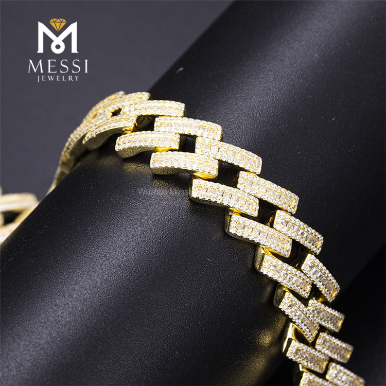 Benutzerdefinierte Iced Out Männer Gelbgold plattiert 925 Sterling Silber kubanische Gliederkette