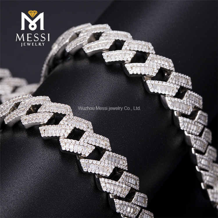 12 mm Breite 18 Zoll 925er Silber Handgemachte kubanische Halskette mit vereisten Zirkonen