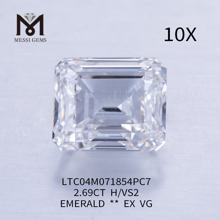 Diamant im Smaragdschliff, im Labor gezüchtet, 2,69 Karat H VS2