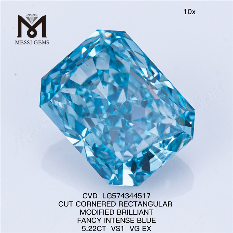 5,22 CT RECHTECKIGER FANCY INTENSE BLUE VS1 VG EX-Labor hergestellte blaue Diamanten CVD LG574344517