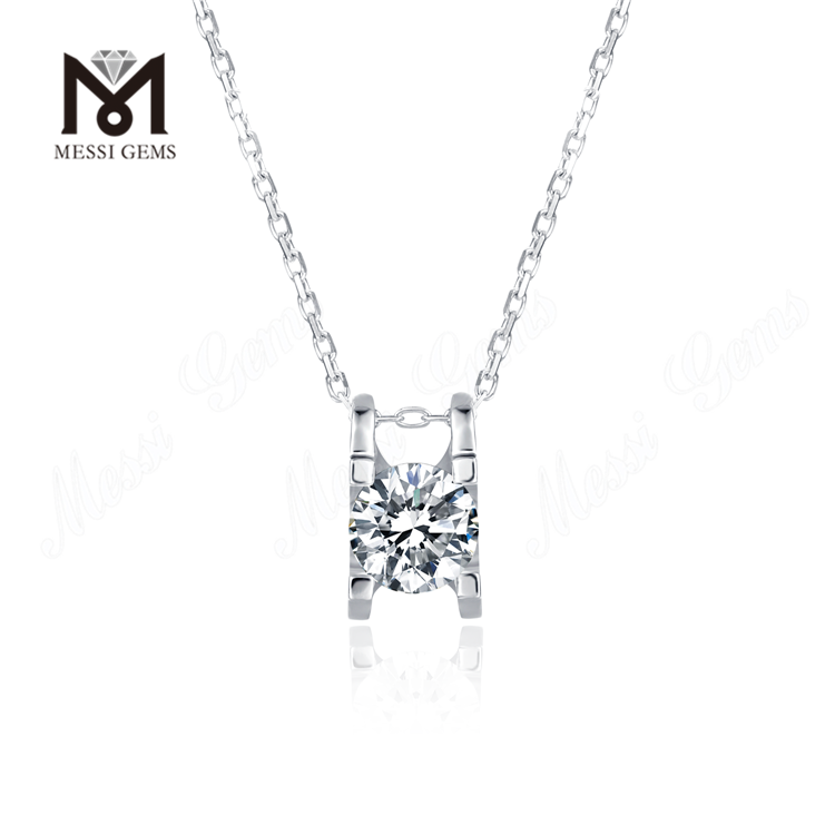 Wuzhou Factory 6,5 mm farblose Moissanite-Anhänger-Halskette aus 925er Silber