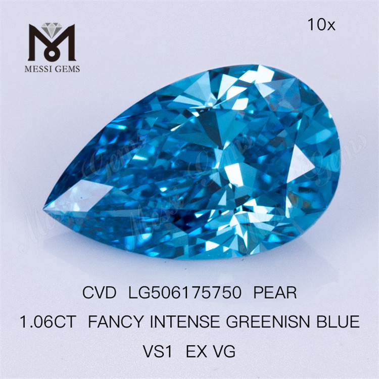 1,06 KT FANCY VIVID GREENISN BLUE VS1 EX VG BIRNE, künstliche blaue Diamanten LG506175750 