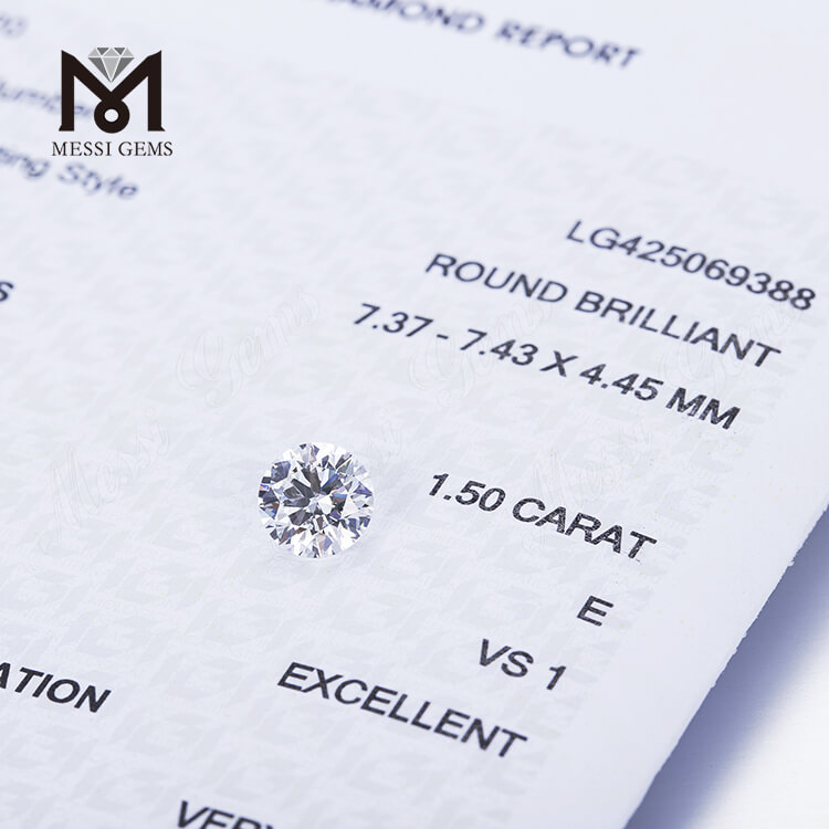 Das Labor hat ausgezeichnete runde Diamanten im Brillantschliff von 1,5 ct E VS1 lose CVD-Diamanten hergestellt