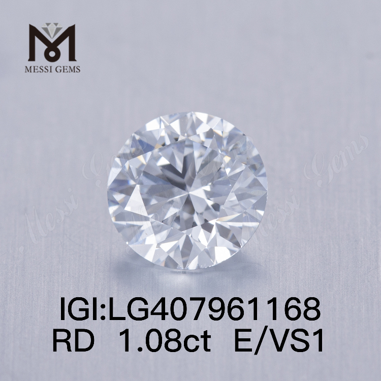 1,08 CT E/VS1 runder, im Labor gezüchteter IGI-Diamant