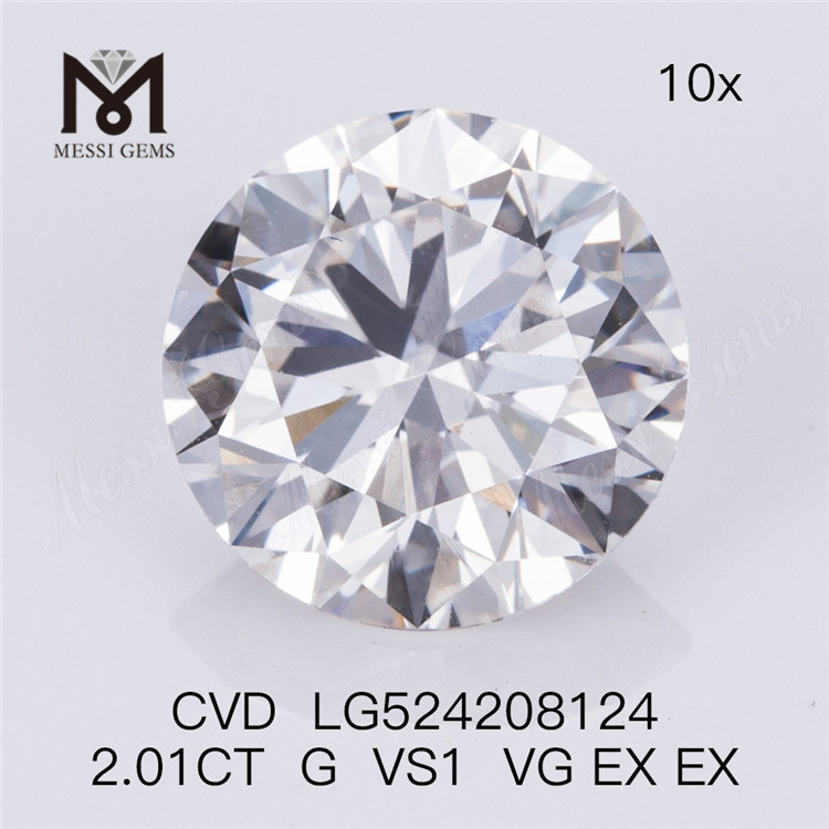 2,01 Karat, G-Farbe, VS1-Labordiamant, runder, CVD-loser Diamant