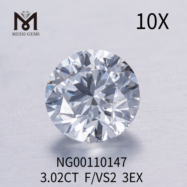 3,02 ct F VS2 Runde Labordiamanten, EX-Schliffqualität