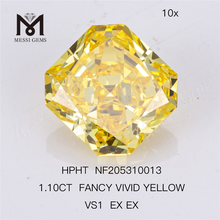 1,10 ct VS1 EX EX Fancy Vivid Yellow Radiant Cut, im Labor gezüchteter, strahlender Diamant